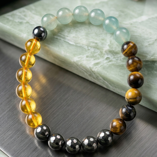 GemSense Money Magnet bracelet — Pyrite, Citrine, Green Aventurine and Tiger's Eye wealth stones