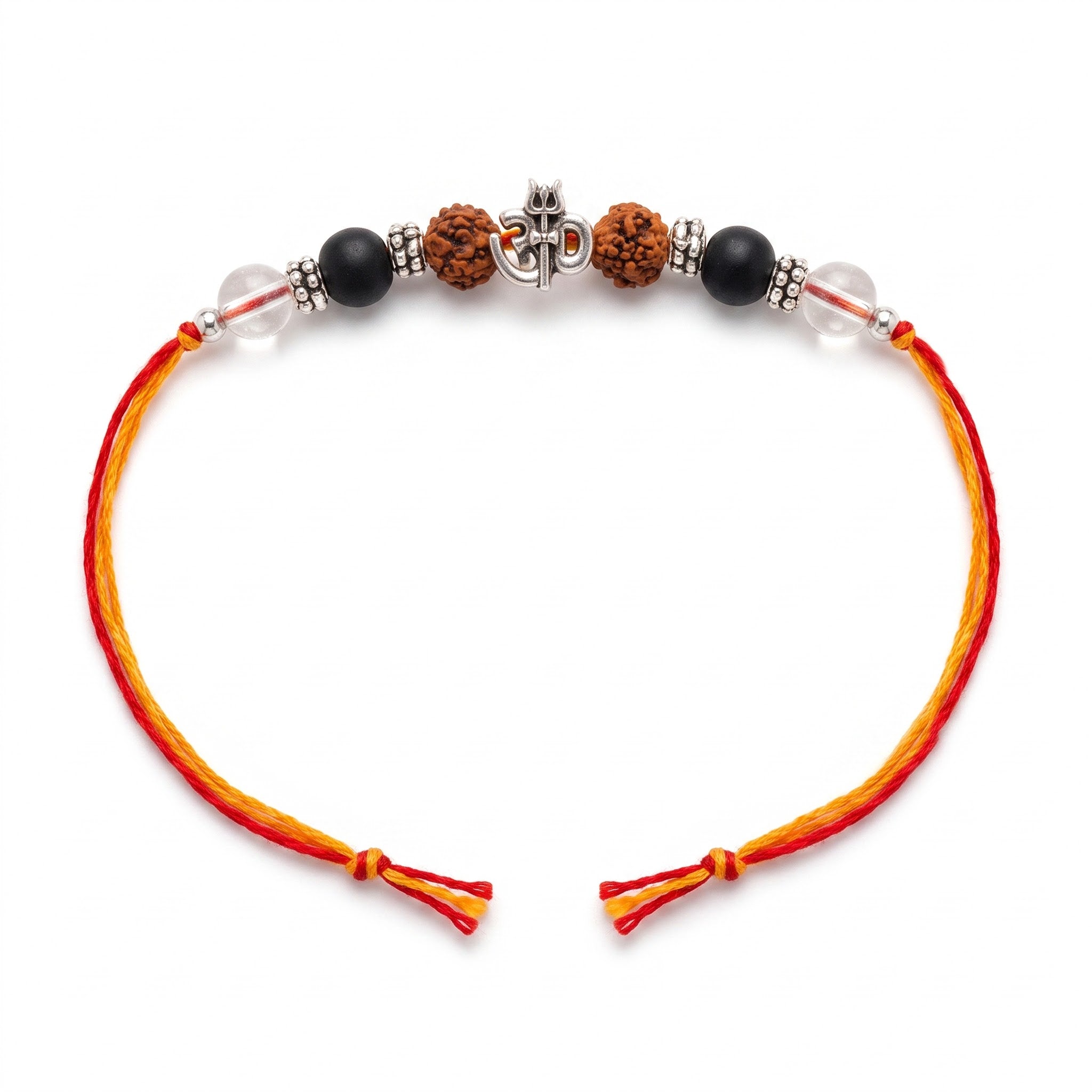 Rudra Kavach Rakhi – Original Rudraksha, Karungali & Sphatik Rakhi with Om Trishul for Brother