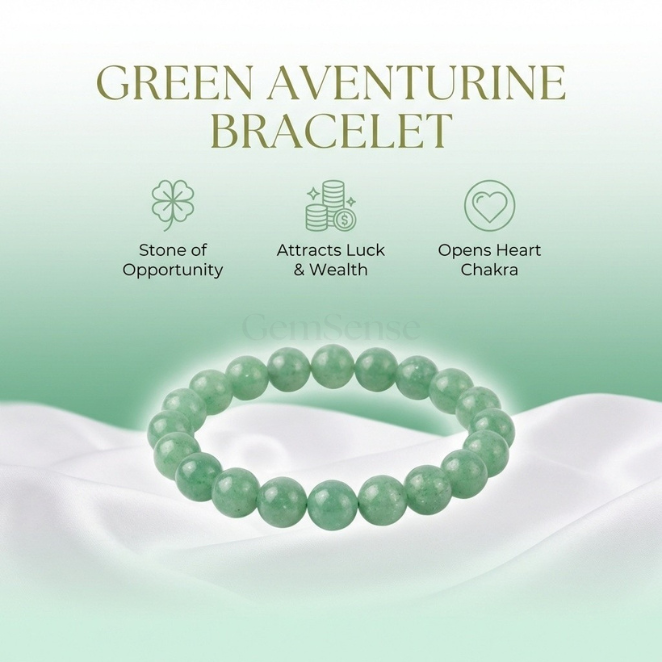 GemSense Green Aventurine Bracelet | For Luck, Prosperity & Opportunities