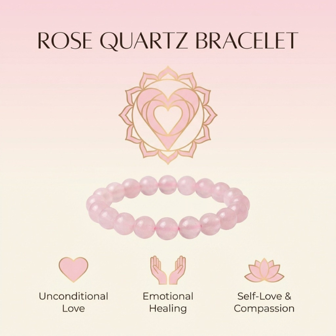 GemSense Rose Quartz Bracelet | For Self-Love, Heart Healing & Attract Love
