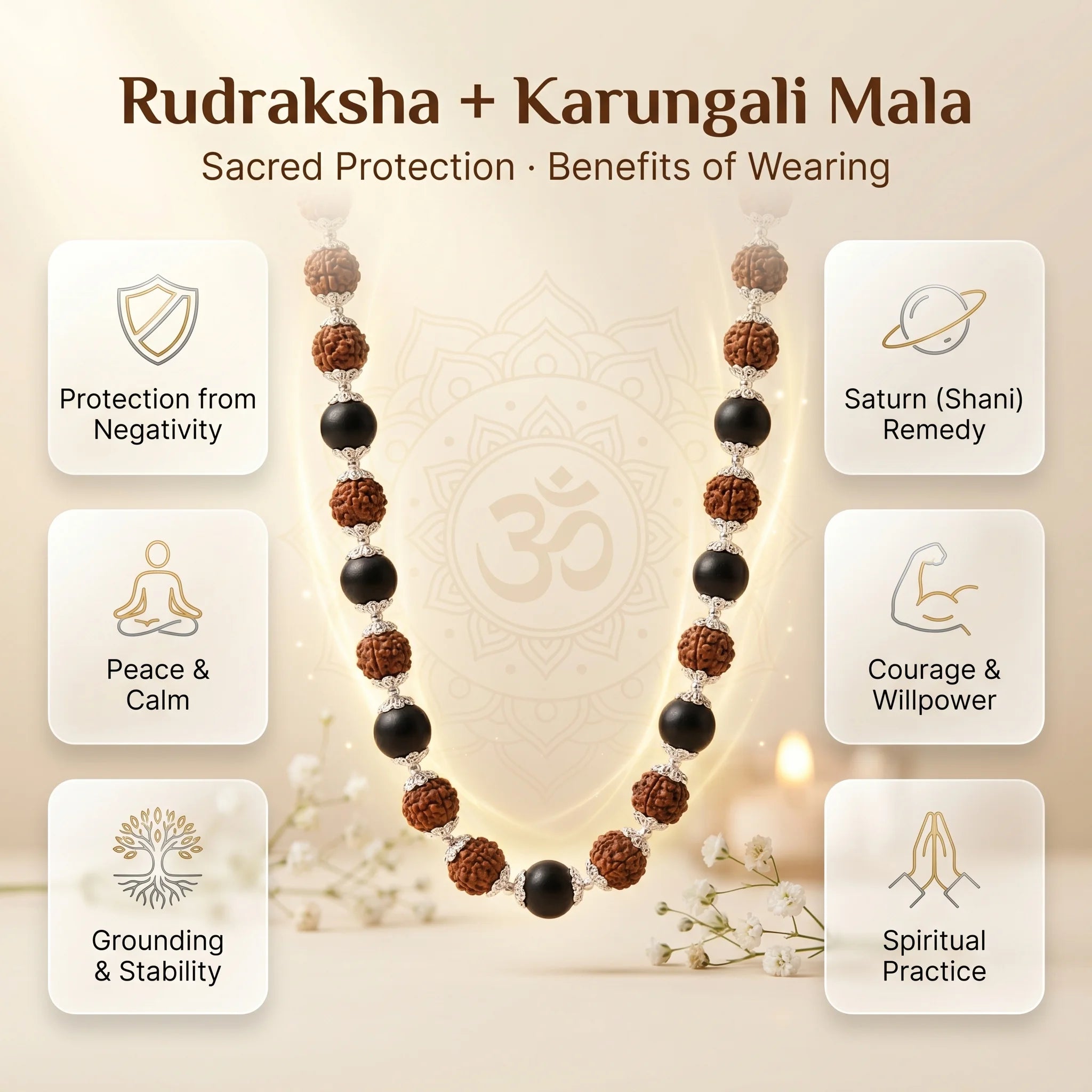 Rudraksh + Karungali Mala (54 Beads) | Shiva-Skanda-Shani Raksha