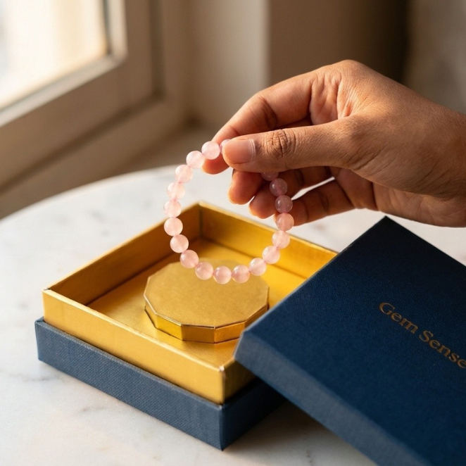 GemSense Rose Quartz Bracelet | For Self-Love, Heart Healing & Attract Love