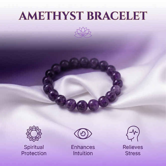 GemSense Amethyst Crystal Bracelet | For Anxiety & Spiritual Calm