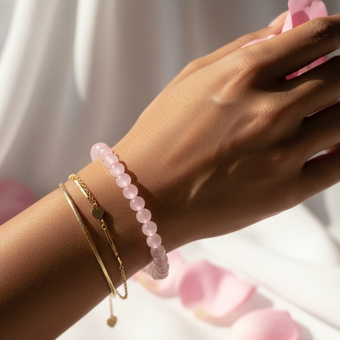 GemSense Rose Quartz Bracelet | For Self-Love, Heart Healing & Attract Love