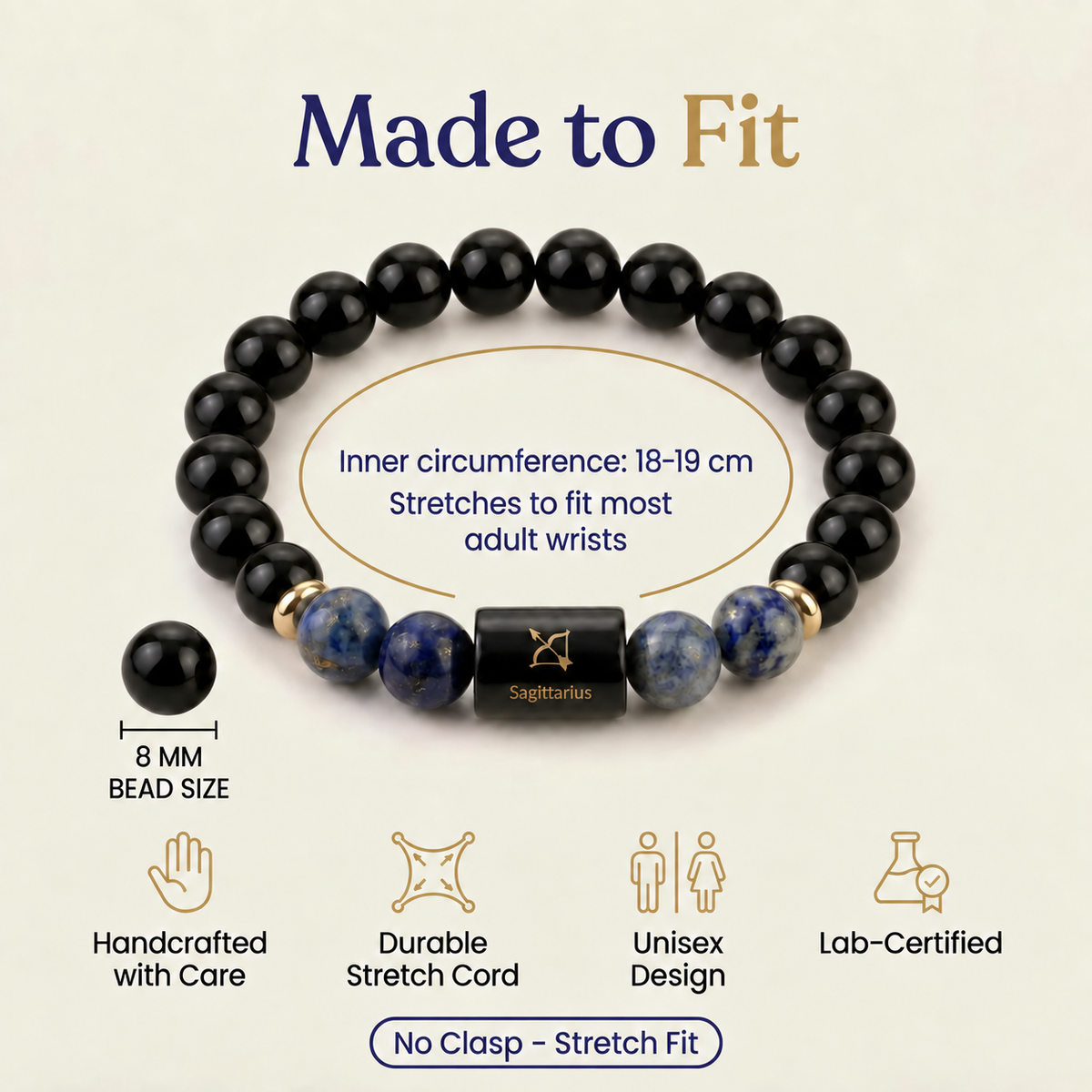 Sagittarius Zodiac Bracelet (Dhanu Rashi) | Natural Lapis Lazuli & Black Obsidian