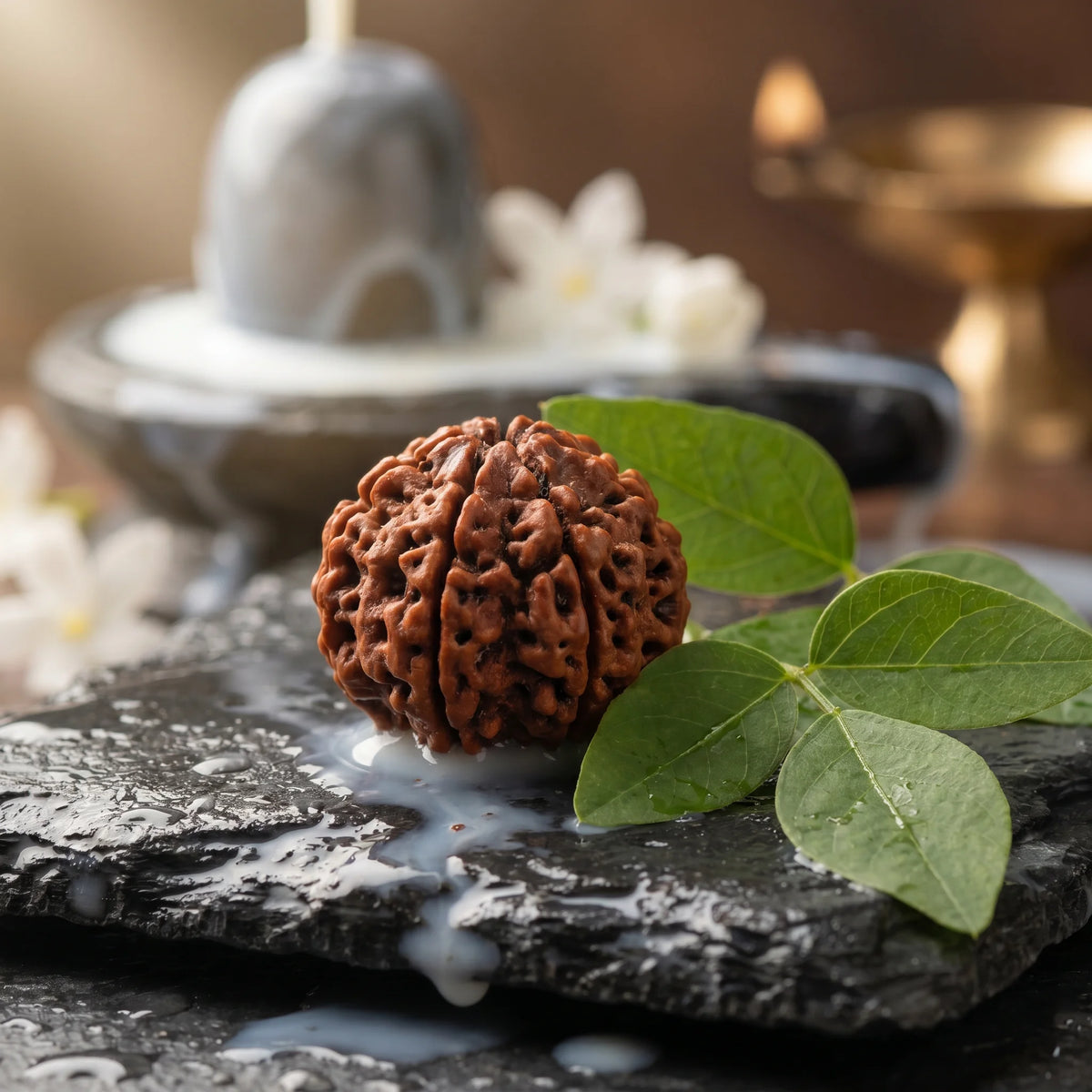 Natural 5 Mukhi (Panchamukhi) Rudraksha bead close-up — bead detail, GemSense