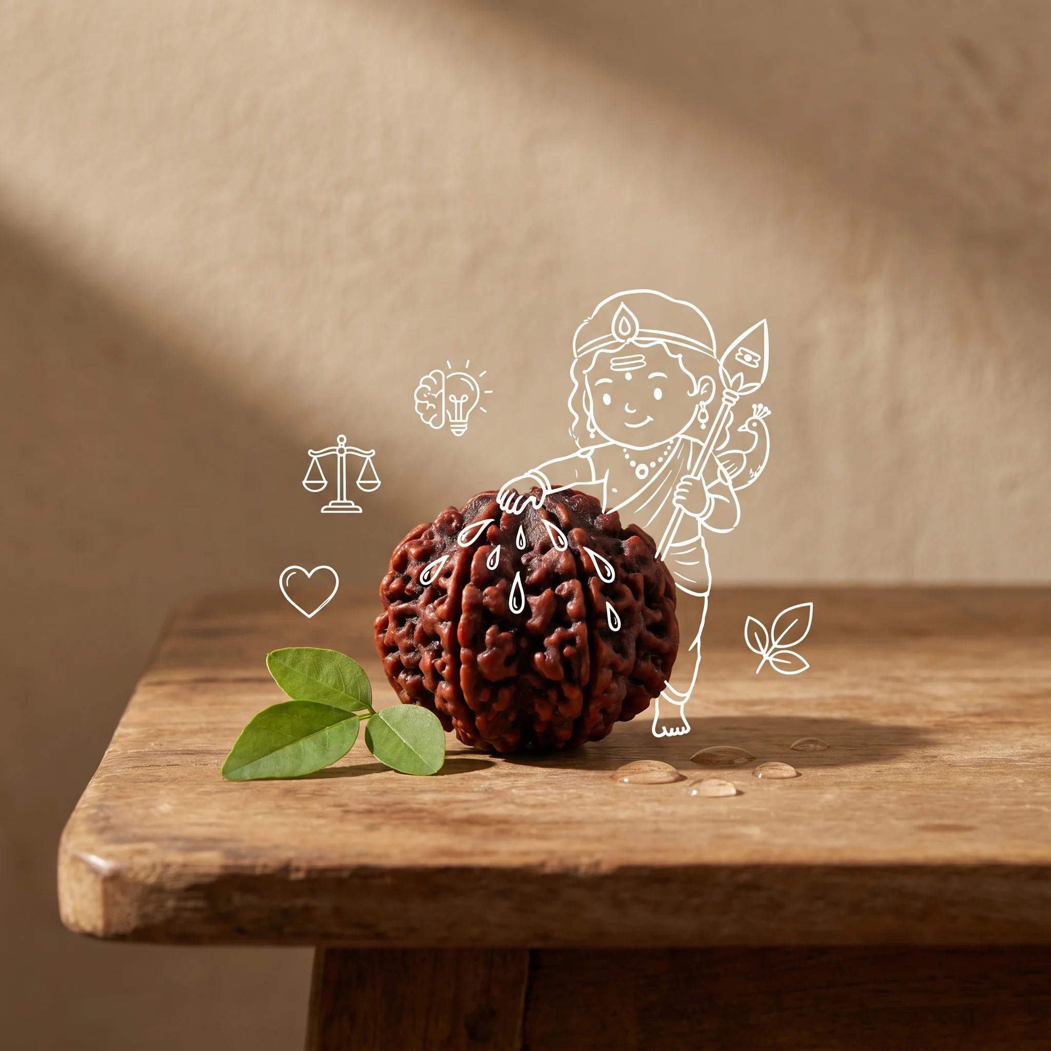 Natural 6 Mukhi (Shanmukhi) Rudraksha bead close-up — bead detail, GemSense