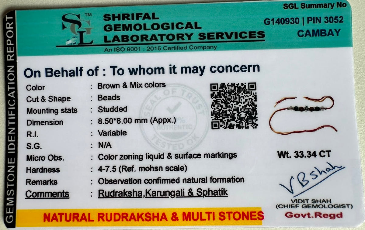 Certificate of Authenticity for Rudra Kavach Rakhi – Original Rudraksha, Karungali & Sphatik Rakhi with Om Trishul for Brother
