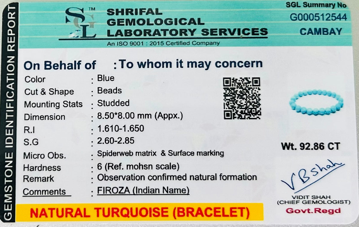 Certificate of Authenticity for Natural Turquoise Bracelet | For Communication & Peace