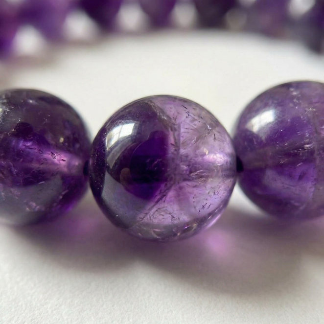 Natural Amethyst crystal bracelet close-up — bead detail, GemSense