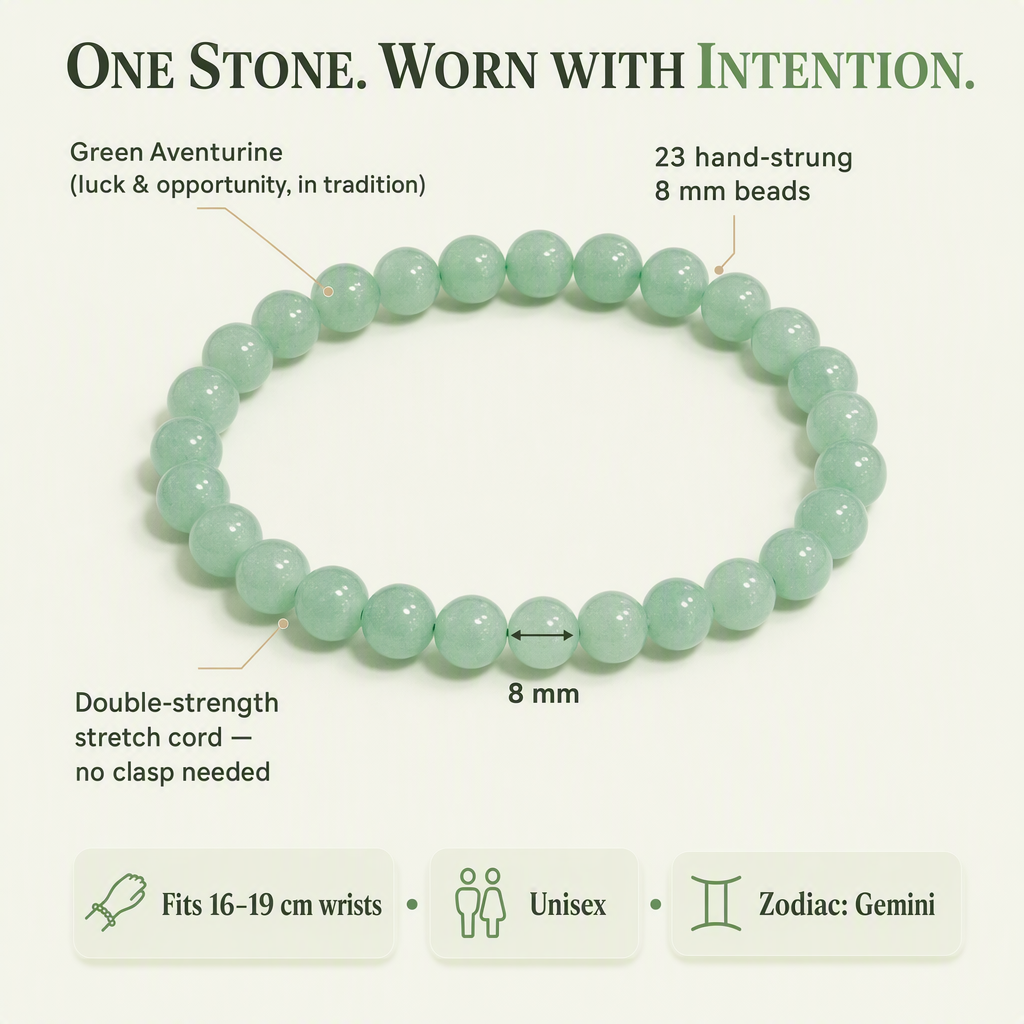GemSense Green Aventurine crystal bracelet — natural, SGL lab-certified