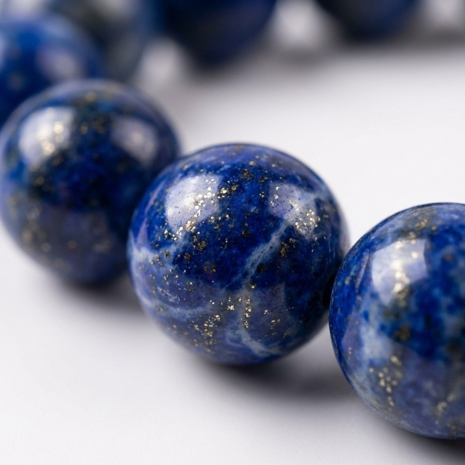 Natural Lapis Lazuli crystal bracelet close-up — bead detail, GemSense
