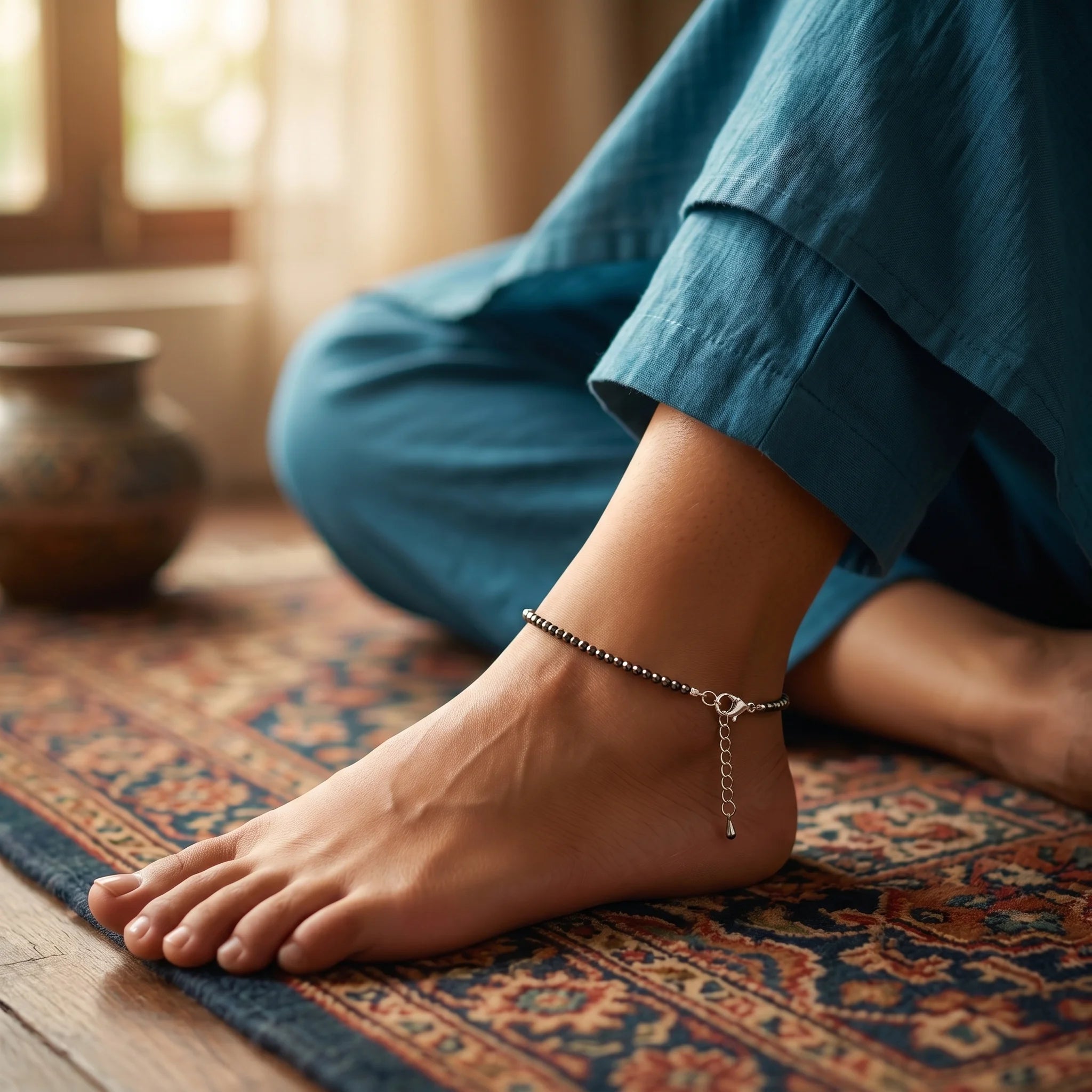 GemSense Pyrite crystal anklet — natural, SGL lab-certified
