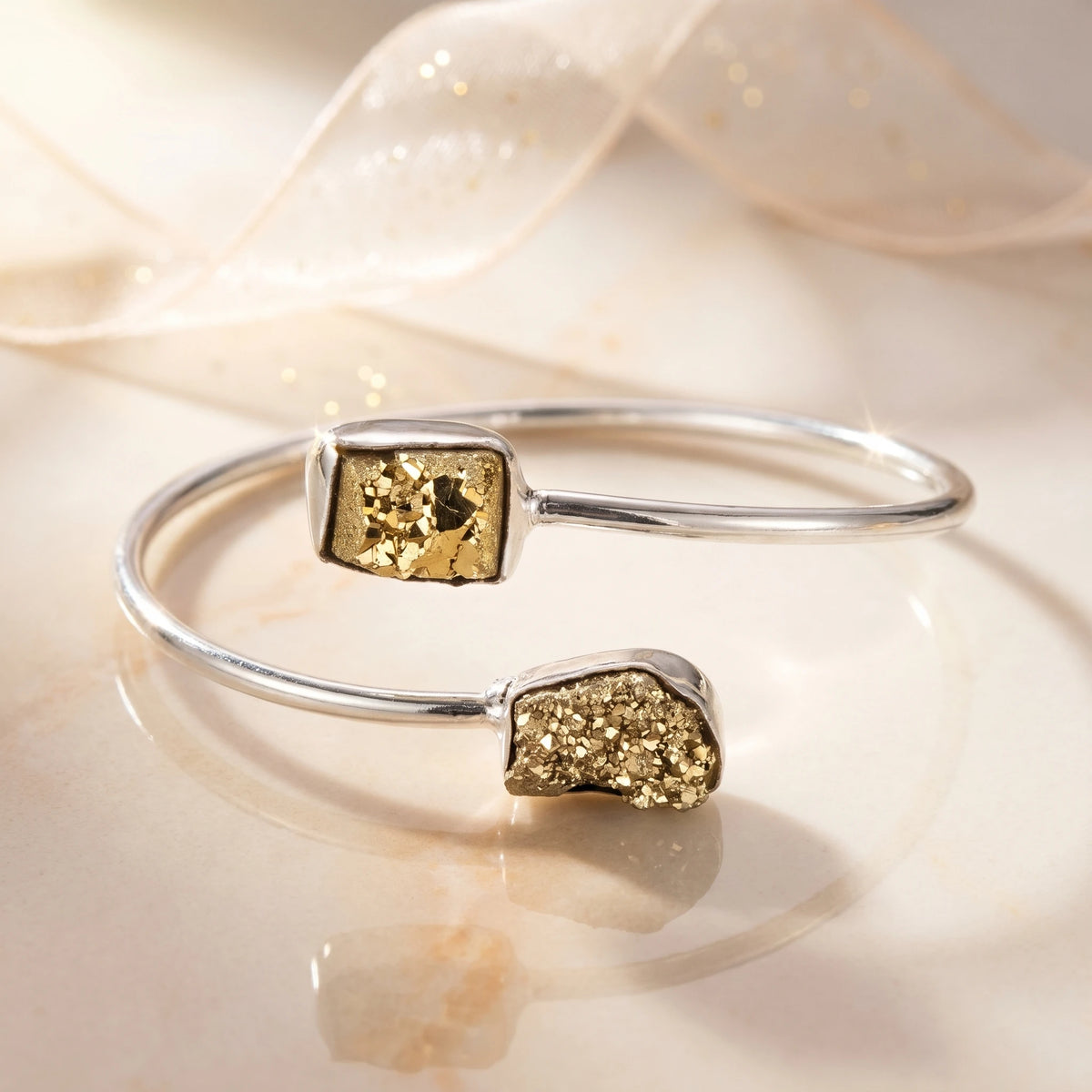 GemSense Pyrite crystal bangle (kada) — natural, SGL lab-certified
