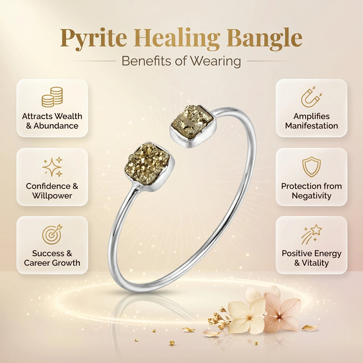 GemSense Pyrite crystal bangle (kada) — product view 3