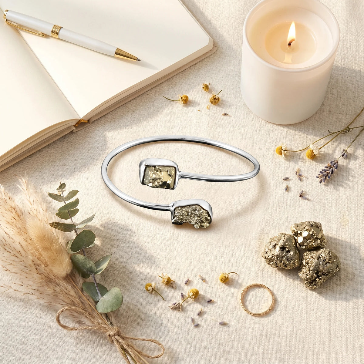 GemSense Pyrite crystal bangle (kada) — product view 4