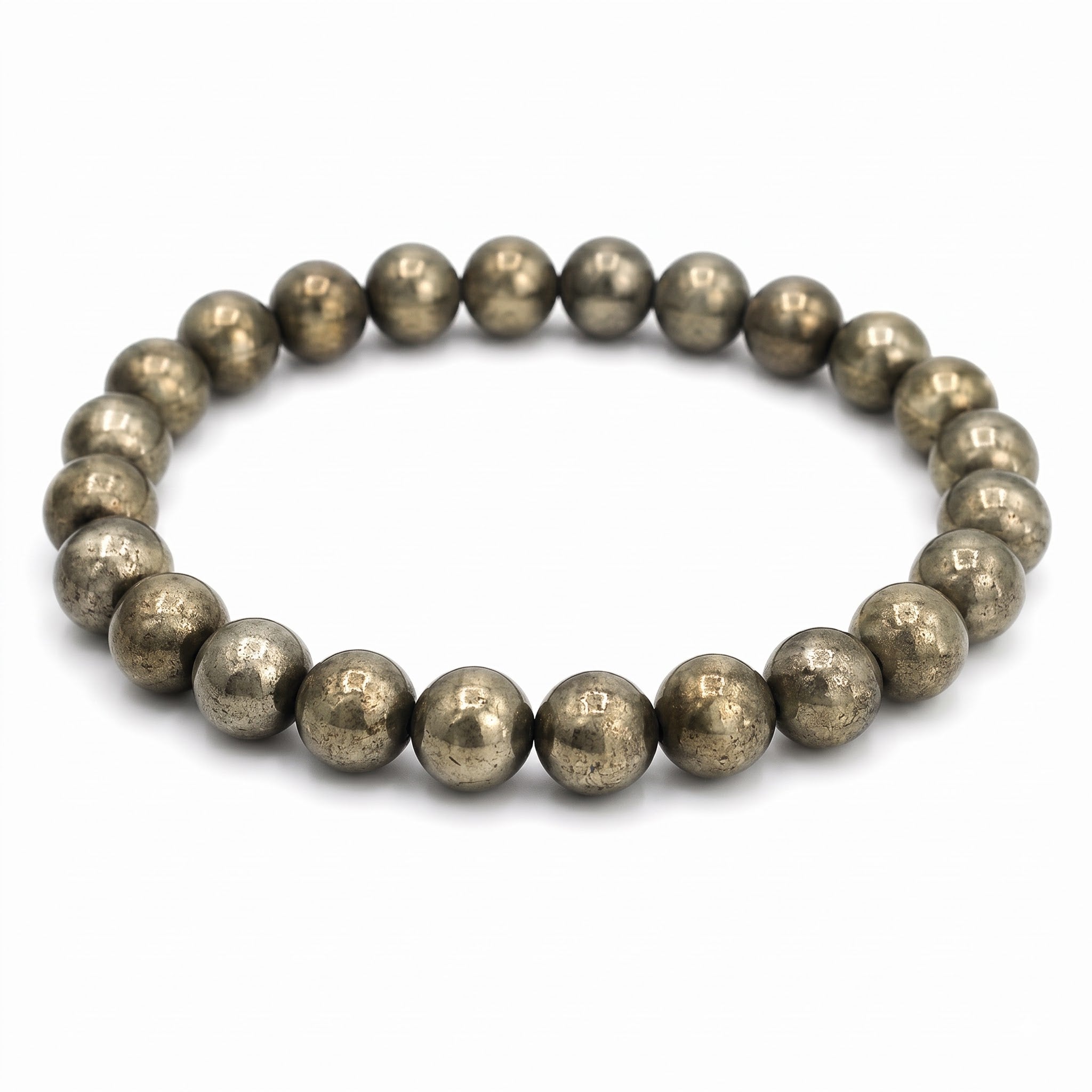 GemSense Natural Pyrite Bracelet - golden metallic money magnet stone beads on white background