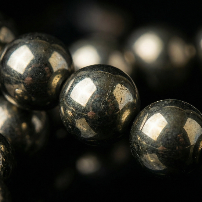 Natural Pyrite crystal bracelet close-up — bead detail, GemSense