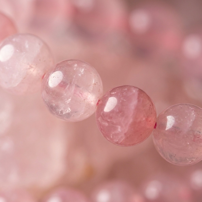 Natural Rose Quartz crystal bracelet close-up — bead detail, GemSense