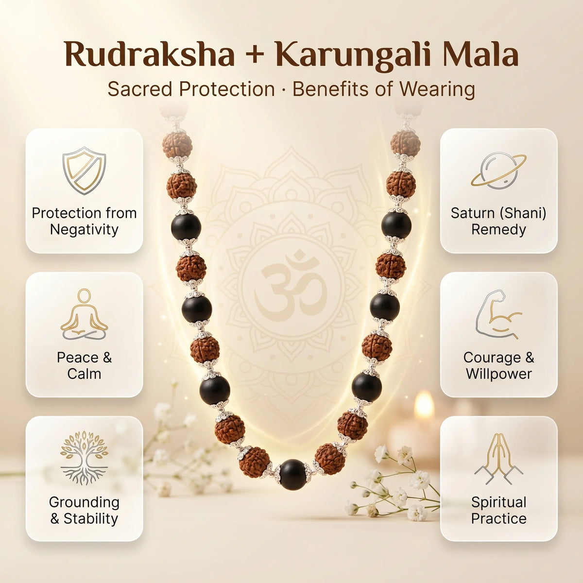 GemSense Rudraksha and Karungali (ebony) combination mala — product view 3