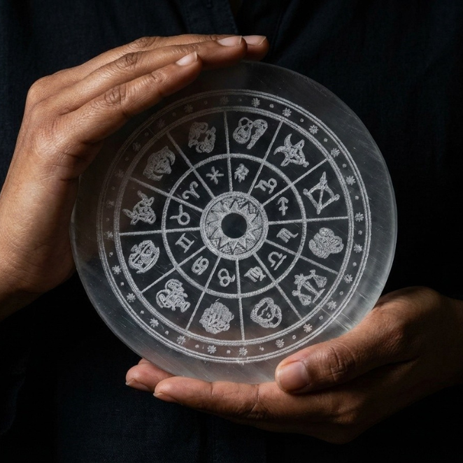 GemSense Selenite crystal charging plate — natural, SGL lab-certified