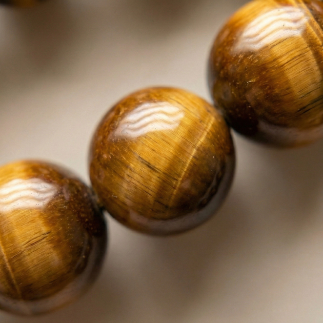 Natural Tiger's Eye crystal bracelet close-up — bead detail, GemSense